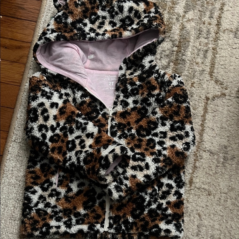 Leopard Print Fuzzy Hooded Jacket